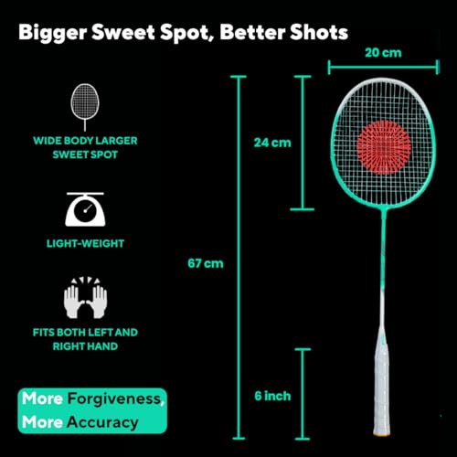Image of PulseITSmash Badminton Racket- for Men & Women. Lightweight Aluminum Frame with High Tension Strings. Indoor /Outdoor Badminton Racquet for Training, Power Play & Control. (Green)