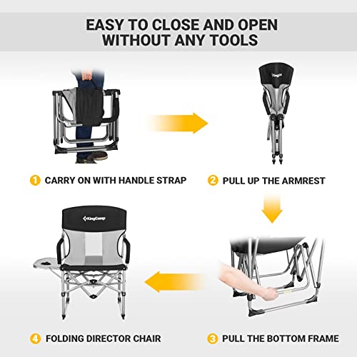 Kingcamp Camping Chairs For Adults Folding Chairs Camping Directors Chair With Side Table Heavy Duty Camping Chairs Supports 300Lbs For Outdoor,Camping,Lawn,Picnic,Trip(2 Pack Of Black/Grey) #TOP5