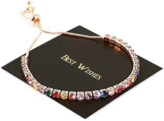 YUNCHONGuk Rose Gold Bracelet for Women,Colorful Tennis Bracelet for Women,Crystal Slider Bracelet,4mm Cubic Zirconia Adjustable Bracelet with Gift Box,Christmas Jewellery Gifts for Women Lady Girls