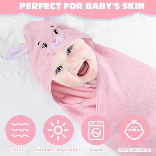 Image of SmoothNovelty 6 Pack Baby Hooded Towels Infants and Toddlers Coral Fleece Baby Bath Towels 31.5 x 31.5 Inch Absorbent Cute Soft Newborn Bath Essentials Gifts for Boys & Girls(Multicolor,Vivid)