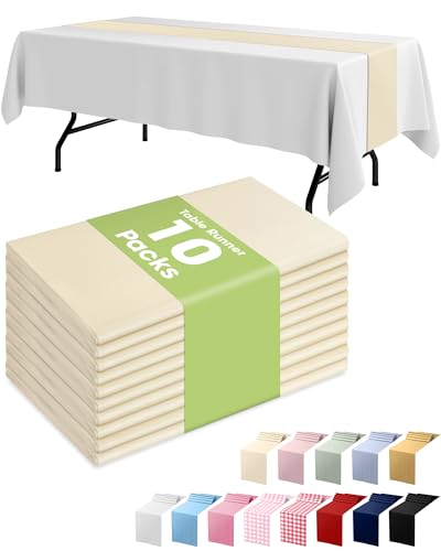 Pureegg Ivory Disposable Plastic Table Runner 14x108 Inch Party Decor