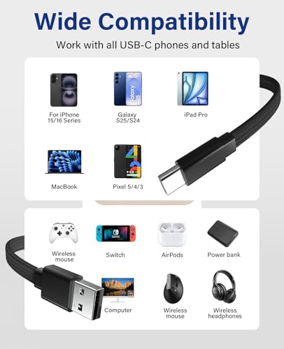 Magtame Magnetyczny kabel USB A do USB C 1 m, zwijany kabel 3 A, szybkie ładowanie, płaski kabel USB-C, zorganizowany kabel do synchronizacji danych typu C