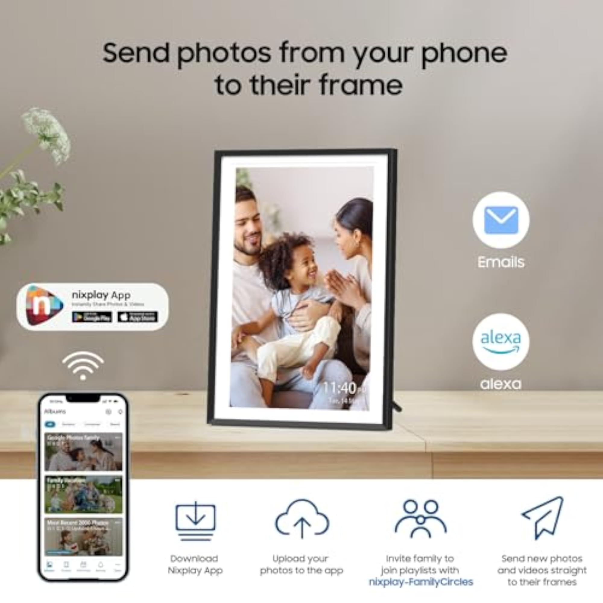 Nixplay 10.1 Digital Picture Frame, WiFi Photo Sharing