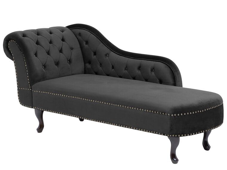 Image of Velvet Modern Chesterfield Chaise Lounge Couch 166 X 63 X 76 for Your Loving Space (Black, Right Arm)