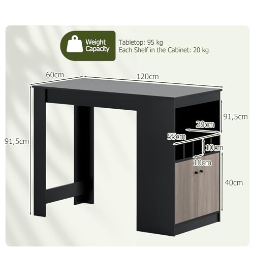 LIFEZEAL Mesa de bar, mueble bar, alta, moderna, con 2 puertas, 5 botelleros, espacio de almacenamiento clasificado, mesa de comedor, desayuno, mostrador, península de cocina, madera, 120 x 60 x 91,5 - imagen 3