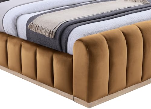 Image of Meridian Furniture AmaraSaddle-Q Collection Modern | Contemporary Queen Bed, Ultra Luxe Saddle 460 GSM Velvet, Natural Finish, Solid Wood Base and Inner Frame, 66.5 inch W x 99 inch D x 51 inch H, Saddle, Queen