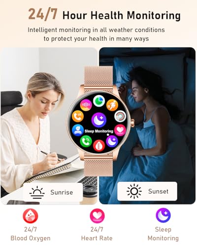 Image of Smart Watch for Women, Answer /Make Call,1.27'' Touchscreen, 120+ Sports Modes Fitness Tracker, 24H Heart Rate /SpO2 /Sleep /Menstrual Cycle /IP68 Fitness Watch for Android iOS, 4 Straps (Rose Gold)