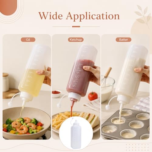 4 Pack Squeeze Bottles, 1 qt Large Squeeze Bottle with Wide Mouth for Thick Sauces, Translucent Condiment Bottles with Cap and Measurements for Kitchen BBQ Restaurant — 사진 6