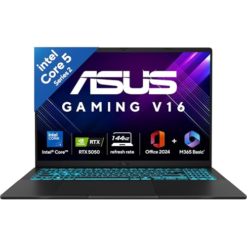 ASUS Gaming V16 (2025), 14th Gen, Intel Core 5 210H Gaming Laptop(RTX 5050-8GB/16GB RAM/512GB SSD/FHD+/16"/144Hz/Windows 11/M365 Basic*/Office Home 2024/Matte Black/1.95 Kg) V3607VH-RP037WS