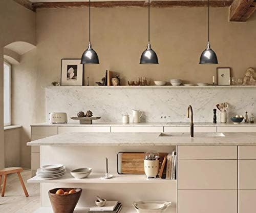 Phansthy Set of 2 Vintage Pendant Light with Switch Metal Dome Lampshade Hanging Lamps Ceiling Fitting Light Fixtures E27 Bulbs Brushed Steel Head Finish (Varnish)