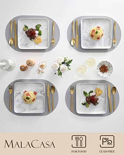 Malacasa Dinner Plates, 10Inch Square Dinner Plate, Marble Dinner Plates Set Of 4, Porcelain Serving Platters For Kitchen Banquet Party Appetizer Salad Pasta, Dishwasher Safe, Marble Grey, Series Ivy #TOP2