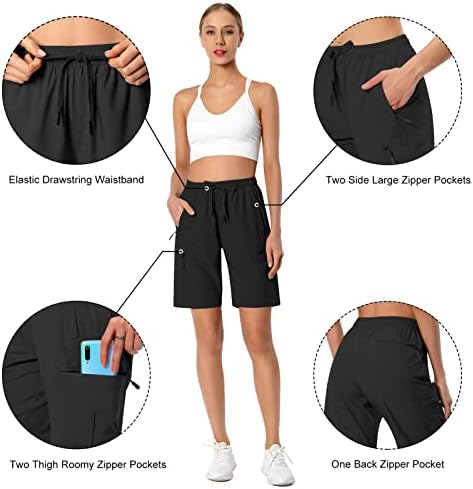 Hugut Women's Lightweight Hiking Cargo Shorts Quick Dry Athletic Shorts Camping Travel Golf Zipper Pockets Water Resistant Black — view 6