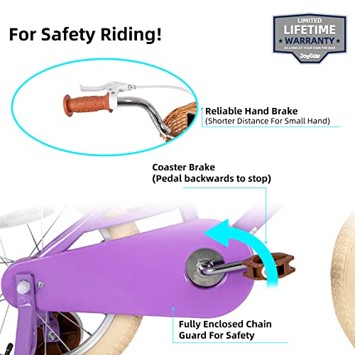 JOYSTAR 16 Zoll Kinderfahrrad für Kleinkinder 5-7 Jahre Mädchen, Mädchenfahrrad mit Stützrädern & Korb, Kinderfahrrad Lila – Bild 4