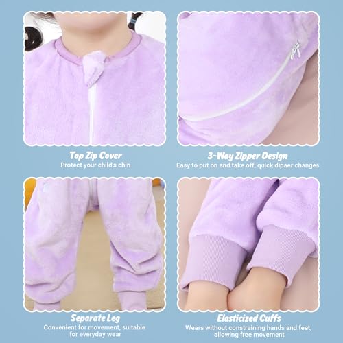 Image of MICHLEY Flannel Baby Sleeping Bag Unisex Pajamas, Long Sleeve Zipper Wearable Sleeping Sack for Autumn Winter Boys Girls