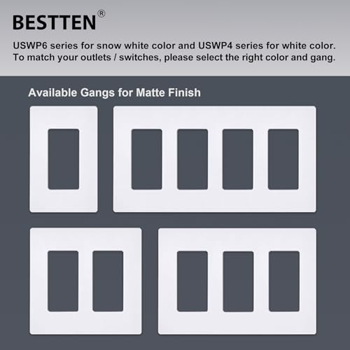 (5 Pack) BESTTEN USWP6 Matte Snow White 3-Gang Screwless Wall Plate, Decorator Outlet Cover, H4.69” x W6.54”, for Light Switch, Dimmer, USB, GFCI, Receptacle by BESTTEN - Image 7