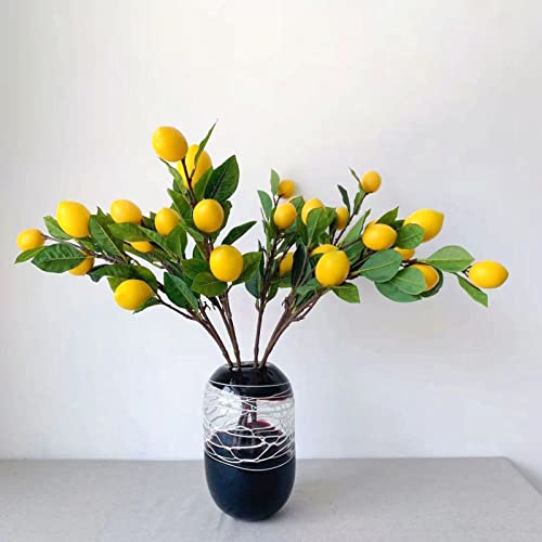 Cyrank Artificial Lemon Tree Branches, Lemon Centerpieces for Tables Artificial Lemons That Look Real Lemon Kitchen Decor Fake Lemon Decor Farmhouse Style Home Table Centerpiece