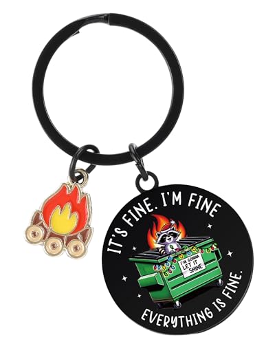 Celavoy Dumpster Fire Keychain Gifts - Everything Is Fine Raccoon