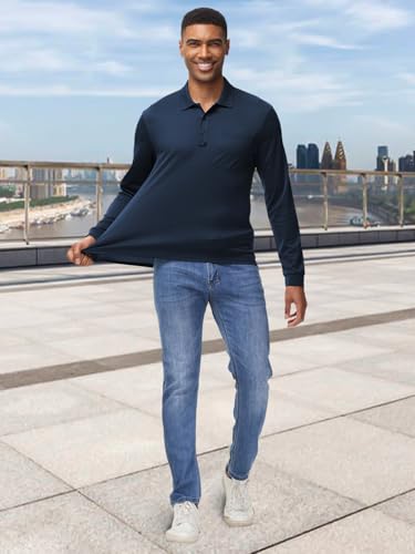 Quality Long Sleeve Polo Shirt - Solid Color Office Wear with Moisture-Wicking Fabric