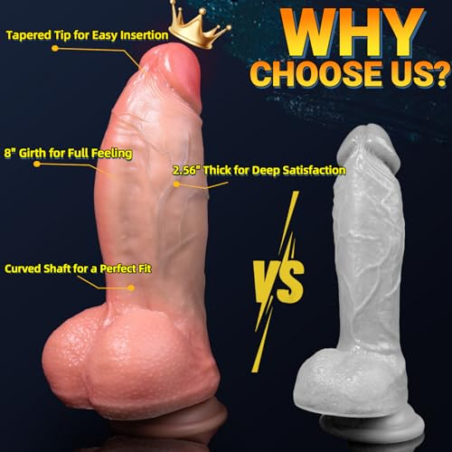Image of 8 Inch Girth Thick Big Dildo - 2.56 inch Diameter Huge Realistic Giant Anal Dildo with Strong Suction Cup, XL Fat Wide Dual Density Silicone Dildos for Men and Women, Adult Sex Toys & Games