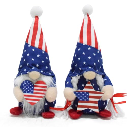 Vytina 2 PCS USA Patriotic Gnomes 4th of July American Gnome Plush Swedish Tomte Doll Elfs Ornaments for Partiotic Party Home Indoor Decor Independence Day