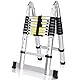 COOCHEER Teleskopleiter Aluminium 5M Klappleiter Ausziehbare Leiter Mehrzweckleiter 16 Stufe Stehleiter max. Traglast 150 kg, Silber