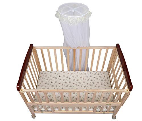 Image of 1st Step Wooden Cot (with 3Level Height, Detachable Mosquito Net, Storage Space and Wheels with Brakes), with Swinging Baby Cradle