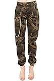 TwiinSisters Women's High Waist Slim Fit Baggy Color Chain Jogger Paperbag Pants - 2X, Camo
