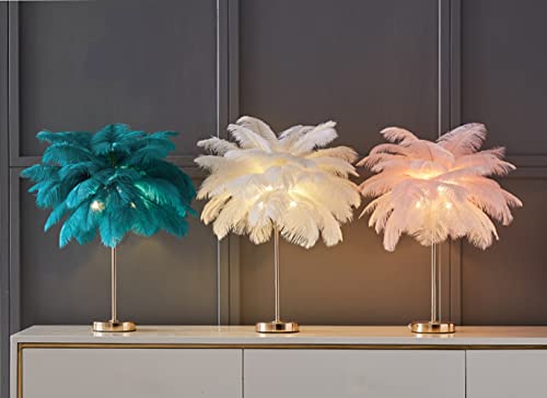 Ottoson Romantic Modern Table Lamp Fluffy Ostrich Feather Desk Lamp 5 Lights Black Feather Nightstand Light With Gold Base For Bedroom #TOP2