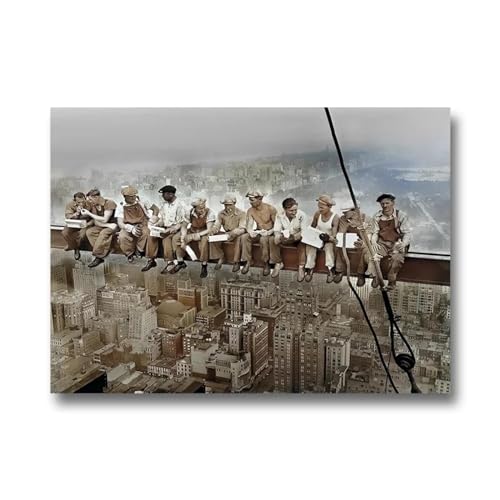 Art mural vintage scandinave 1932 Déjeuner au sommet d'un gratte-ciel 30x45