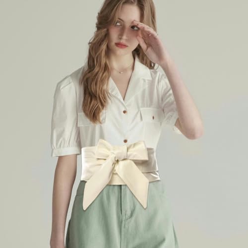 CALFOVERA Waist Knotted Sash Belt Women Wide PU Leather Bow Tie Obi Waistband Corset Bowknot Cinch Wrap Band Corset PU Leather Waist Belts for Dresses Skirts Shirts 2.45 Yards×4.1 Inch (White) - Thumbnail 4