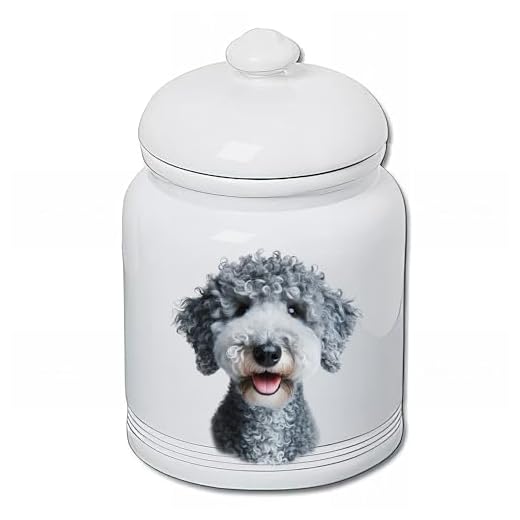Best of Breed Bedlington Terrier Blue Dog and Cat Ceramic Treat Jar 9" Tall Air Tight Seal All White