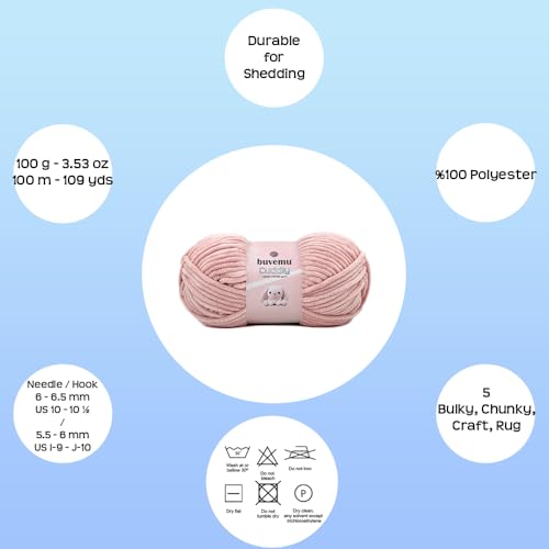 Image of Cuddly Velvet Chenille Yarn, Super Soft Fluffy Bulky for Knitting Crocheting Blanket Amigurumi, Durable for Shedding, 100 Gram (3.53 Ounces) 109 Yards (100 Meters) (Misty Rose) (3 Skeins)