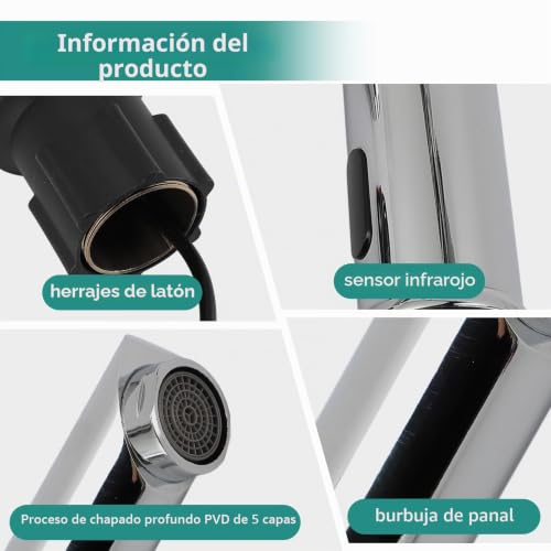 Miniatura 4 de Gugxiom Touchless Bathroom Faucet, Grifo Automático Con Sensor Grifo De Latón 1 Agujero, Grifo Para Bathrooms Kitchens Toilets