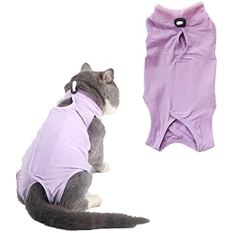 HACRAHO Recovery Suit for Cat, 1 Pack Purple Breathable Cat Clothing Cat Recovery Suit Pet Surgical Recovery Vest Shirt for Cats, M Cover