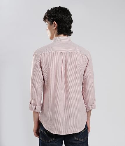Image of TURMS Men's Casual Striped Linen Shirt | Water Repellent | Anti Stain Anti Odor | Kansas Linen | Concealed Button Down Collar | Full Sleeves