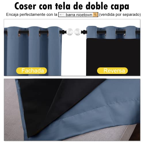 Image of NICETOWN Cold Reducing Curtains, 100% Sun Blocking Curtains, Sound Proof Drapes with Black Backing, Full Light Blocking Panels for Patio Sliding Door (Stone Blue, 1 Pair, 55 inches x 102 inches)