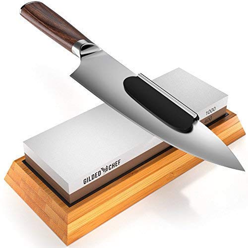 Gilded Chef - Sharpening Stone Set and Whetstone Sharpener - 400/1000 Grit Waterstone Kit - Sharp Tools are Better - Best for Repairing Kitchen Knife, Tactical Knife, Scissors, Razor, Chisel & Sword