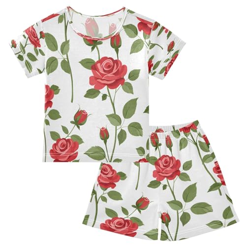 senya Short Sleeve Pajamas Sets Summer Cotton Sleepwear Flower Leaves Rose Ink Rose