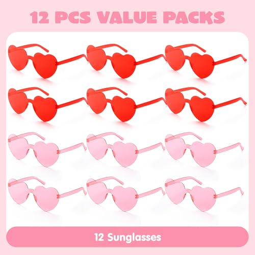 JOYIN 12 Packs Valentine's Day Plum Pink and Red Heart Shaped Sunglasses, Classroom Exchange Gift for Kids, Classroom Holiday Prizes, Sunglasses for Women and Girl, Party Favor Holiday Reward by JOYIN - Image 2