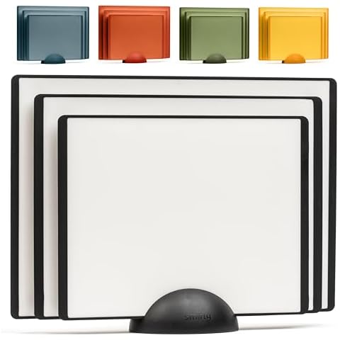SMIRLY Plastic Cutting Board Set With Holder, Dishwasher Safe Plastic Cutting Boards Set for Kitchen, Cutting Boards for Kitchen - Plastic Chopping Board Set Cover