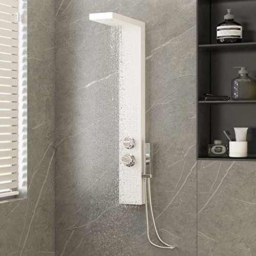 Sistema de panel de ducha aluminio blanco, LAPOOH Duchas De Baño Columna, Columna Ducha Hidromasaje, Columna De Ducha, Sistema De Ducha