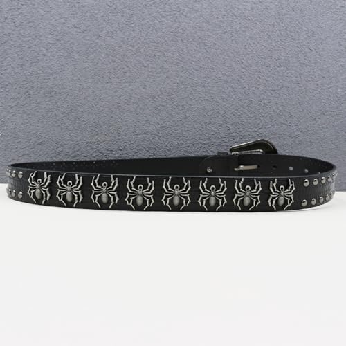 Studded Belt Punk Spider Round Rivets Crocodile Pattern Waistband Engraved Western Flower Buckle for Jeans Pants3