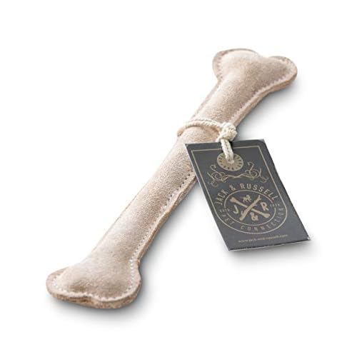 Jack & Russell Spielzeugknochen aus Leder - Naturleder Knochen Hunde Spielzeug - Kauleder Natur - Holmes Bone (Beige)