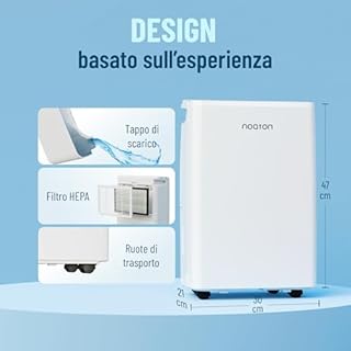 Noaton® DF 4115 WiFi HEPA Deumidificatore Casa Muffa, WiFi App, 15L/24H, con Purificatore d'Aria, 5 Modalità, Display Digitale, Silenzioso, 24 Ore Timer, Drenaggio continuo, per 50m2, 3 anni di garanz