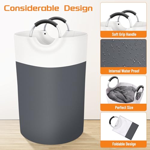 Image of BlissTotes 75L Laundry Basket, Freestanding Collapsible Hamper, Gray | Collapsible Dirty Clothes Hamper, Foldable Laundry Bag for Dorm, Waterproof Fabric, Padded Aluminum Handles