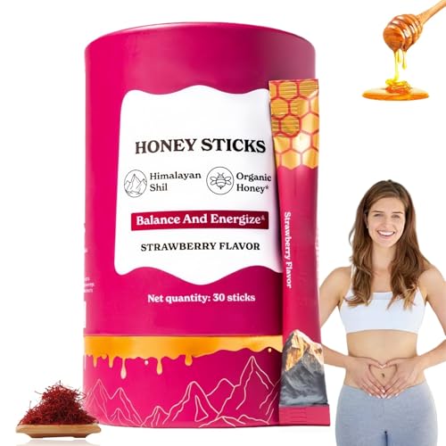 30PCS Honey Sticks for Women, Honey Sticks Pack with Shil/Ajit Resin, Hor/Mone Balance & Natural Energy Booster, Imm/une Support & Mental Clarity, Strawberry Flavor Ho/ney Sticks