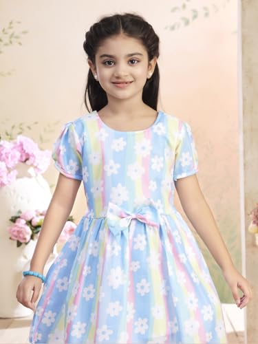 Image of Aarika Girls Casual Wear Blue Colour Floral Print Cotton Frock