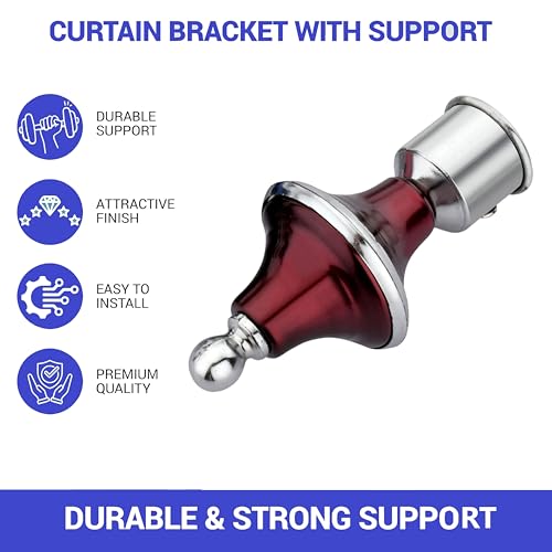 Image of Stainless Steel & ABS Wine Curtain Bracket Parda Holder with Support 1 Inch Rod Pocket Designer Door and Window Rod Support Fittings Curtain Rod Holder (Pack of 1 Pair, with Aluminium Support)