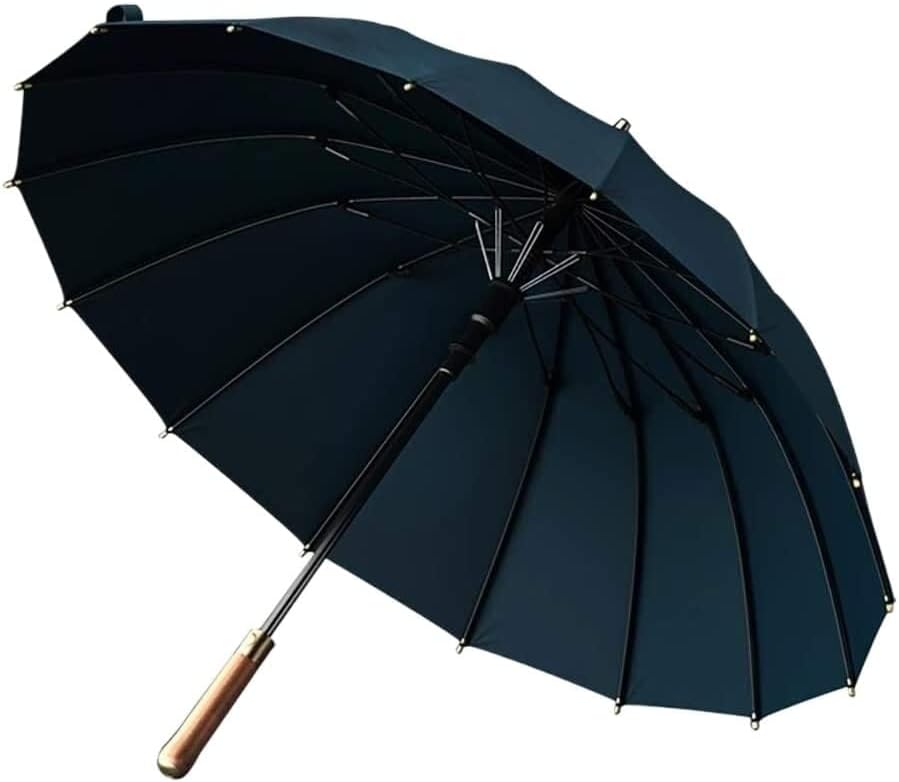 Luxury Automatic Windproof Umbrella for Men & Women - 16 Ribs, Japanese Style, Long Handle, Sturdy Rain Protection, Ideal for Business & Travel - Elegant Blue Design