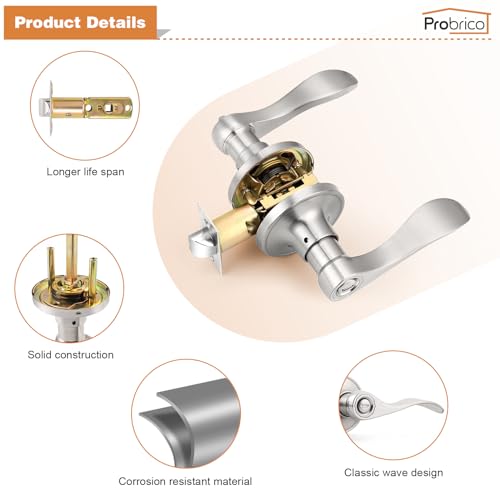 Probrico Privacy Door Levers Interior Door Handles Levers, Wave Style Bed Bath Door Handles Lock Keyless, Satin Nickel Door Lever Lockset 6 Pack by Probrico - Image 4